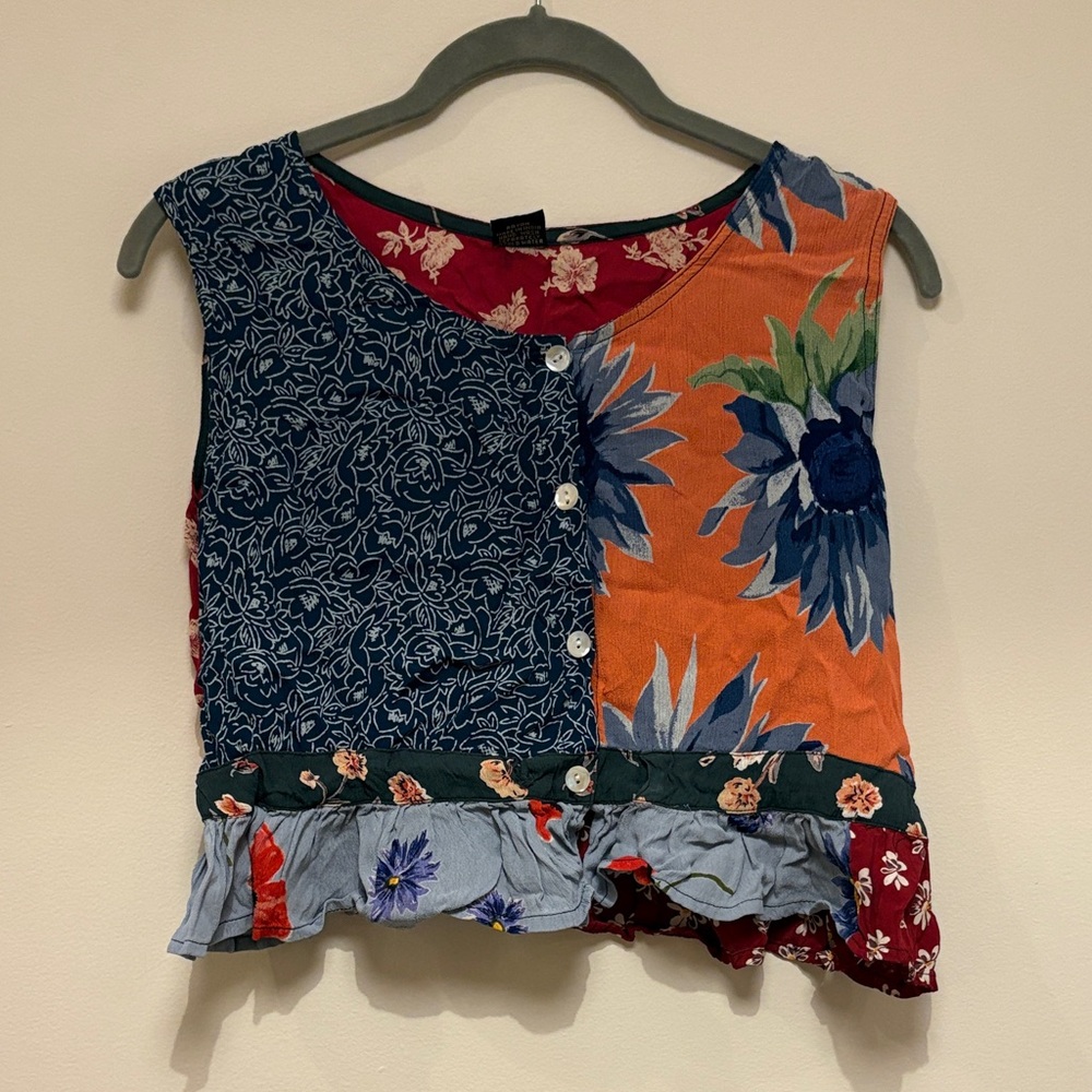 Sacred Threads Multicolor Floral Patchwork Tank Top